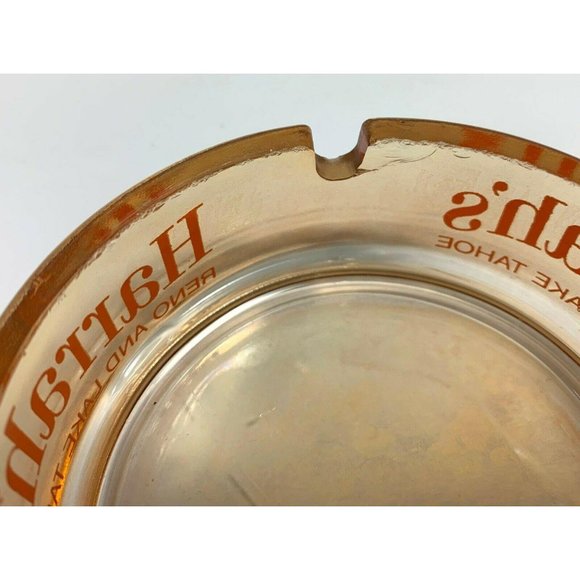 Harrahs Ashtray Hotel and Casino Souvenir Set Reno Lake Tahoe Orange Clear Glass - Picture 6 of 10